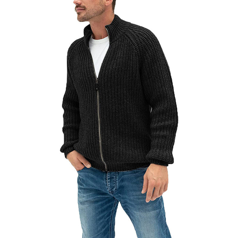 Sweater Cardigan Men's Solid Color Zipper Turtleneck Knit - Iberon