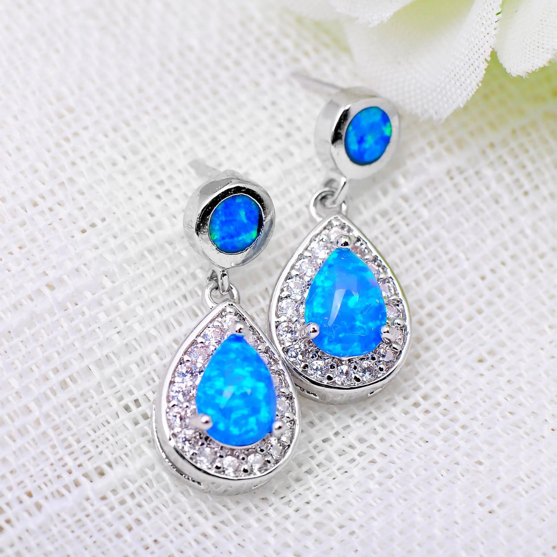 Platinum Opal Drop Earrings for Women