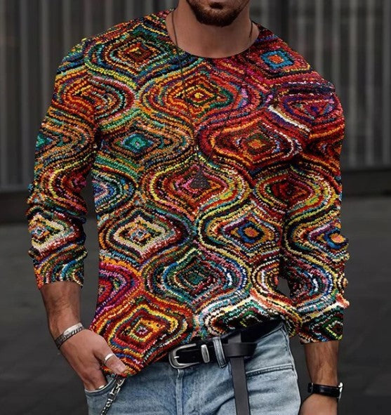 Thick Cotton Casual Slim Type Printed Collarless Long Sleeve Top - Iberon