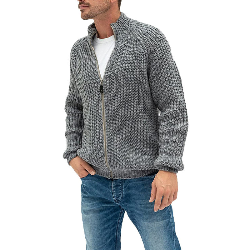 Sweater Cardigan Men's Solid Color Zipper Turtleneck Knit - Iberon