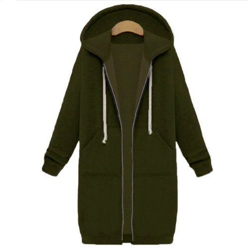 Hooded long-sleeved winter sweater women's jacket in a long thick shirt - Iberon