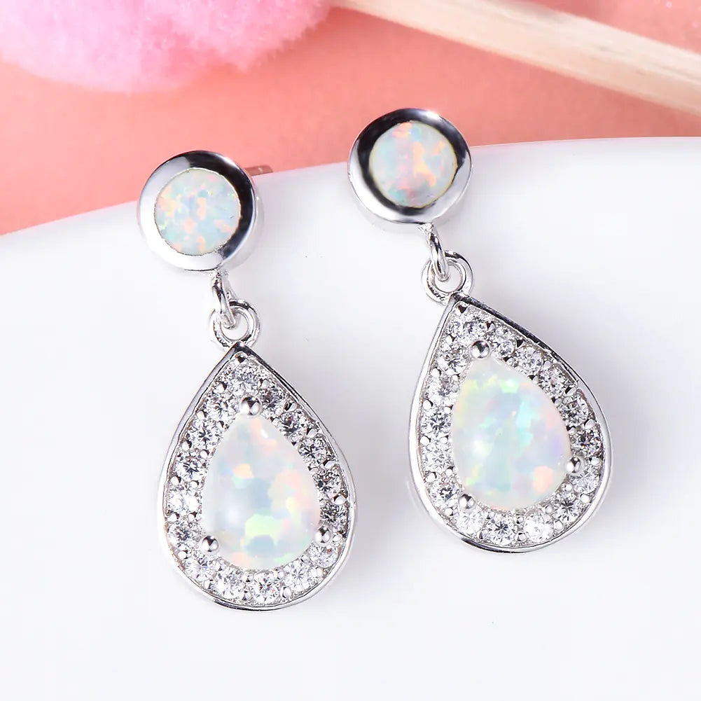 Platinum Opal Drop Earrings for Women