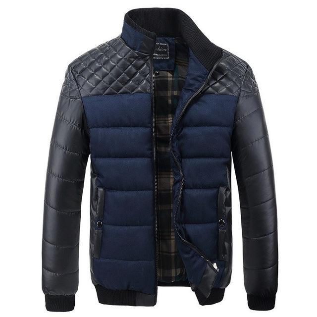 Winter Fashion Men's Jackets and Coats Outerwear 4XL PU Patchwork Stitching Self-cultivation Collar - Iberon