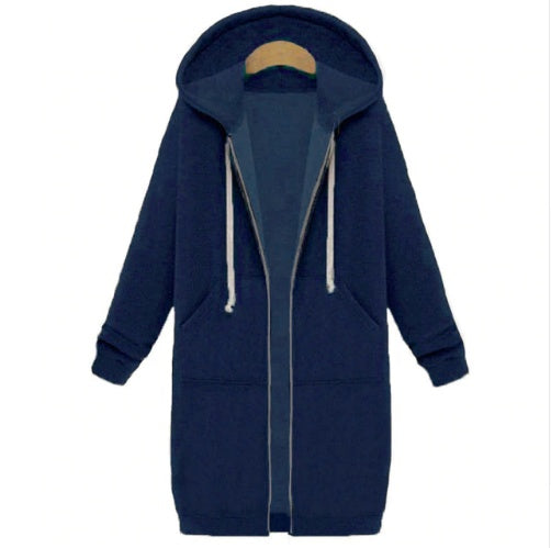 Hooded long-sleeved winter sweater women's jacket in a long thick shirt - Iberon