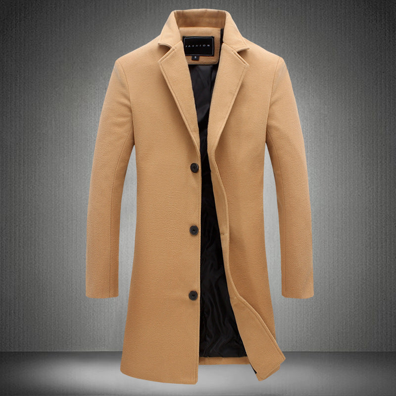 Autumn And Winter New Mens Solid Color Casual Business Woolen Coats - Iberon