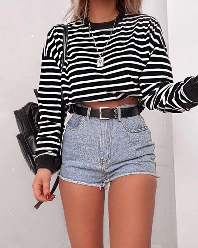 Women's Long Sleeve Crop Top T-Shirts - Iberon