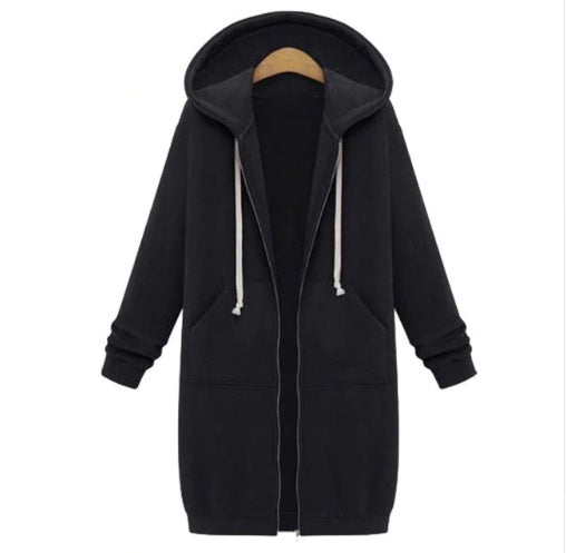 Hooded long-sleeved winter sweater women's jacket in a long thick shirt - Iberon