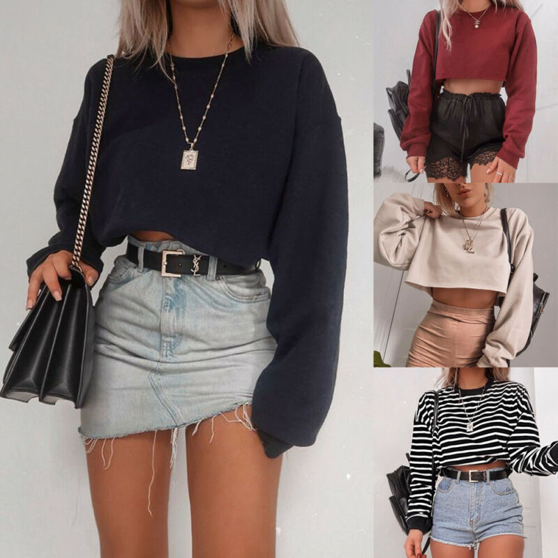 Women's Long Sleeve Crop Top T-Shirts - Iberon