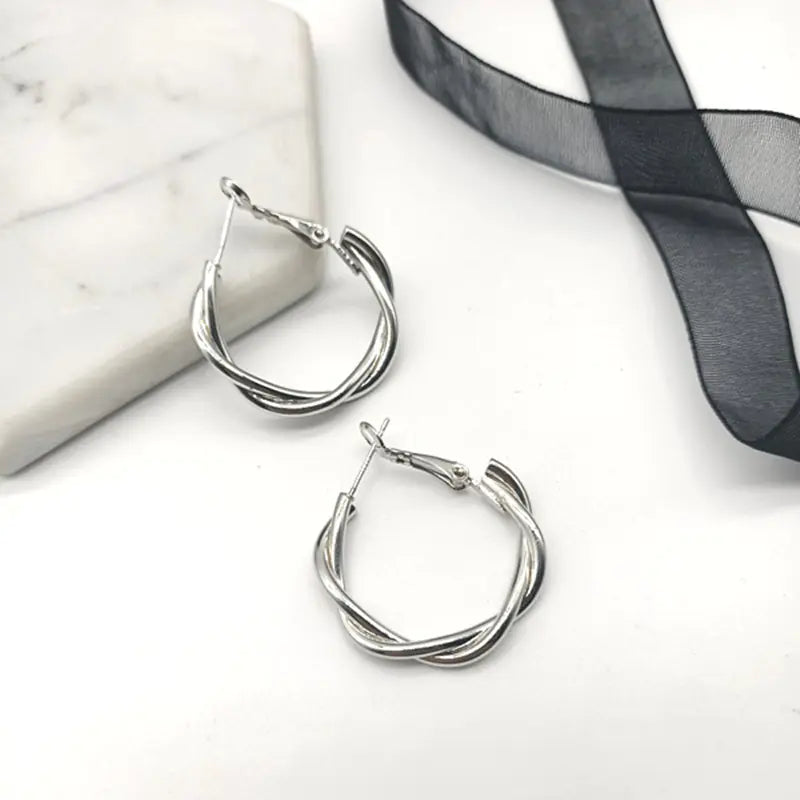 Minimalist Knotted Silver Earrings for Women