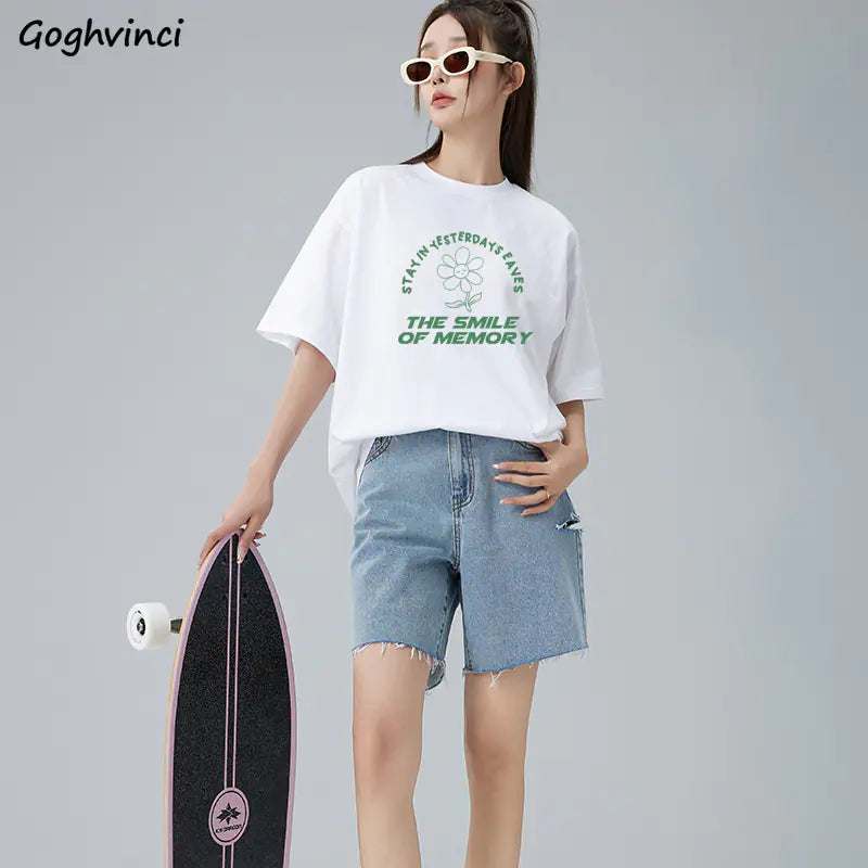 Chic Korean Style Women's Cotton T-shirts for Summer