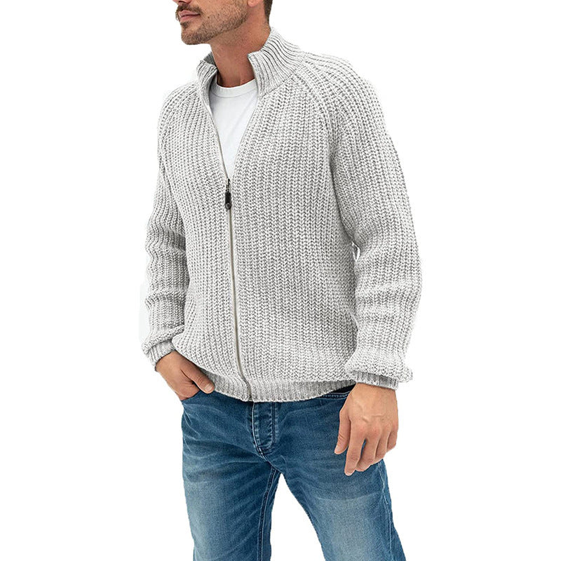 Sweater Cardigan Men's Solid Color Zipper Turtleneck Knit - Iberon