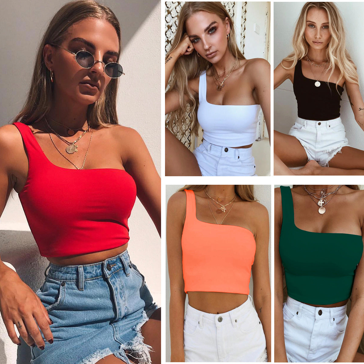 Summer Sexy One-shoulder Vest Crop Top Sleeveless T-Shirt Tank Tops Women Clothing - Iberon